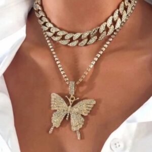 Rhinestone Butterfly Necklace